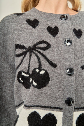 ENGLISH FACTORY - Knit Cardigan with Cherry Heart Pattern - SWEATERS & KNITS available at Objectrare