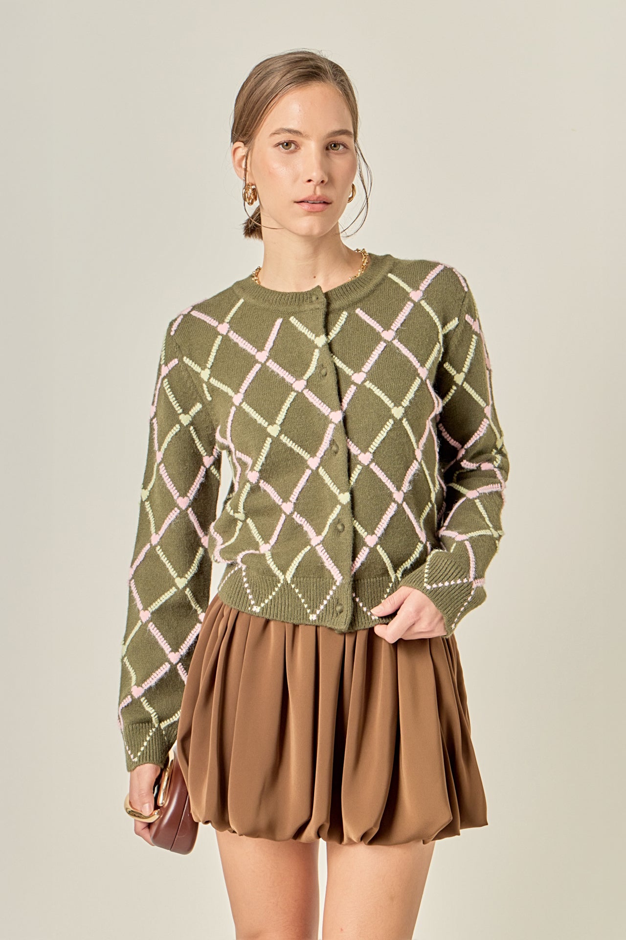 ENGLISH FACTORY - Diamond Heart Pattern Knit Cardigan - SWEATERS & KNITS available at Objectrare