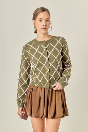 ENGLISH FACTORY - Diamond Heart Pattern Knit Cardigan - SWEATERS & KNITS available at Objectrare