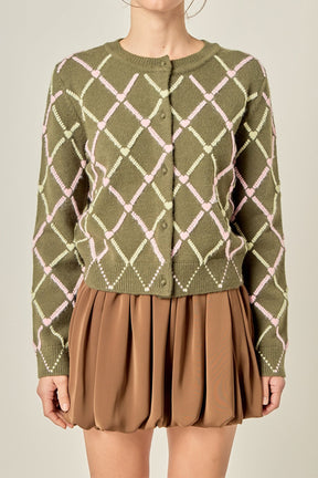 ENGLISH FACTORY - Diamond Heart Pattern Knit Cardigan - SWEATERS & KNITS available at Objectrare
