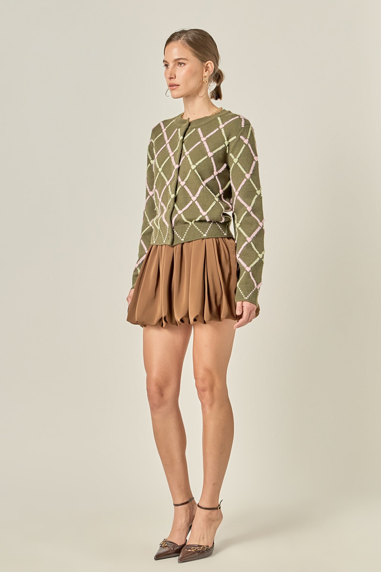 ENGLISH FACTORY - Diamond Heart Pattern Knit Cardigan - SWEATERS & KNITS available at Objectrare