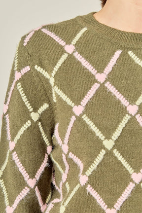 ENGLISH FACTORY - Diamond Heart Pattern Knit Cardigan - SWEATERS & KNITS available at Objectrare