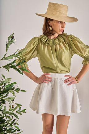 ENGLISH FACTORY - Ruffled Short Sleeves Blouse - SHIRTS & BLOUSES available at Objectrare