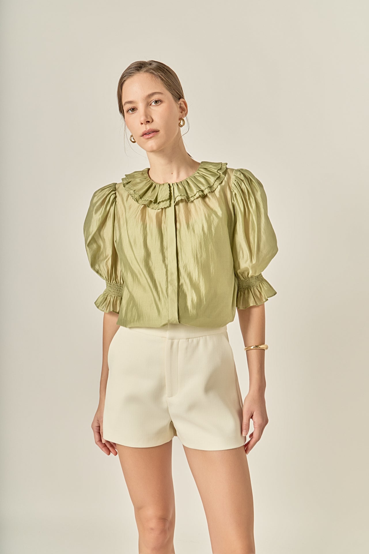 ENGLISH FACTORY - Ruffled Short Sleeves Blouse - SHIRTS & BLOUSES available at Objectrare