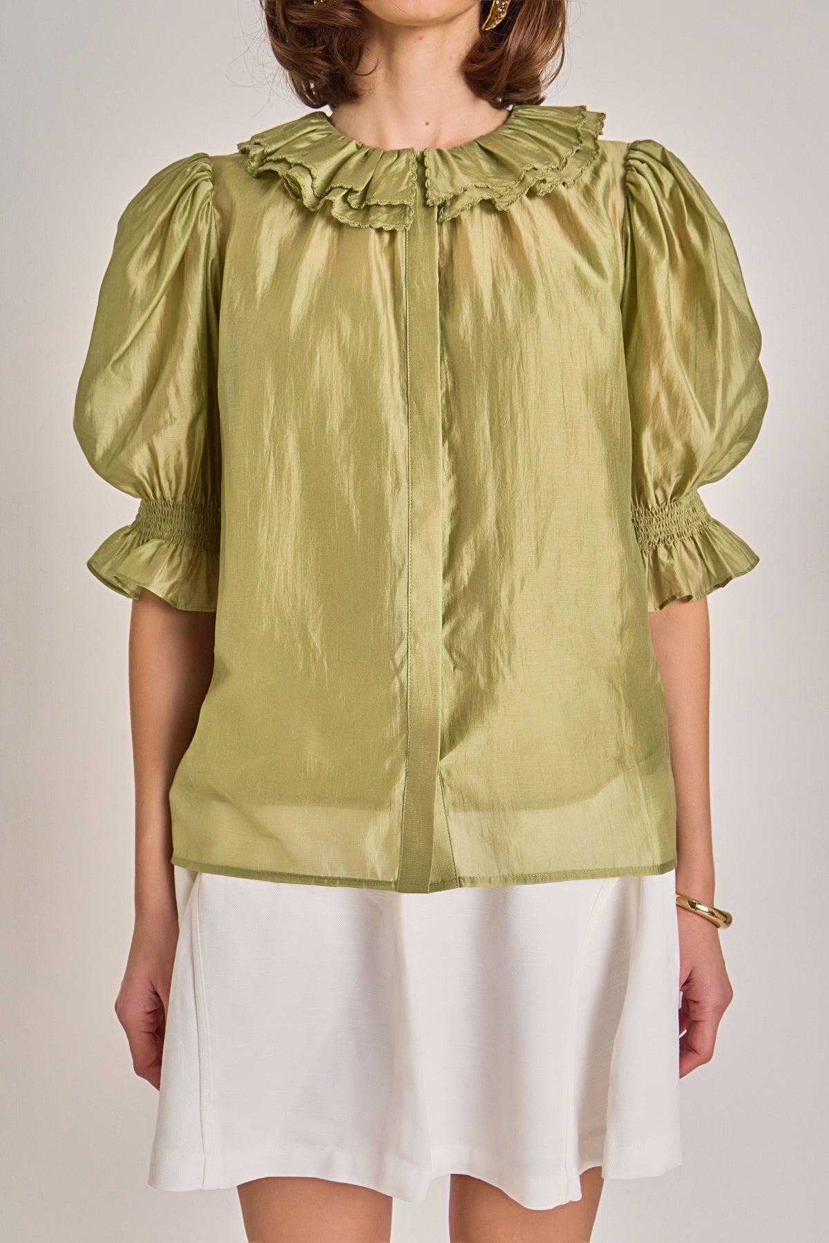 ENGLISH FACTORY - Ruffled Short Sleeves Blouse - SHIRTS & BLOUSES available at Objectrare