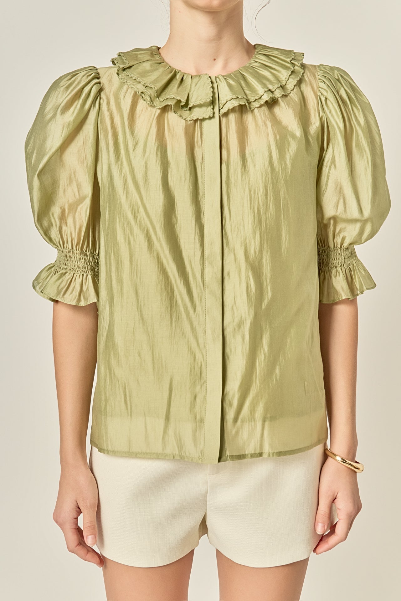 ENGLISH FACTORY - Ruffled Short Sleeves Blouse - SHIRTS & BLOUSES available at Objectrare