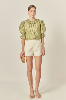 ENGLISH FACTORY - Ruffled Short Sleeves Blouse - SHIRTS & BLOUSES available at Objectrare