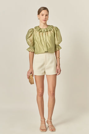 ENGLISH FACTORY - Ruffled Short Sleeves Blouse - SHIRTS & BLOUSES available at Objectrare
