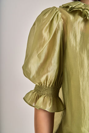 ENGLISH FACTORY - Ruffled Short Sleeves Blouse - SHIRTS & BLOUSES available at Objectrare
