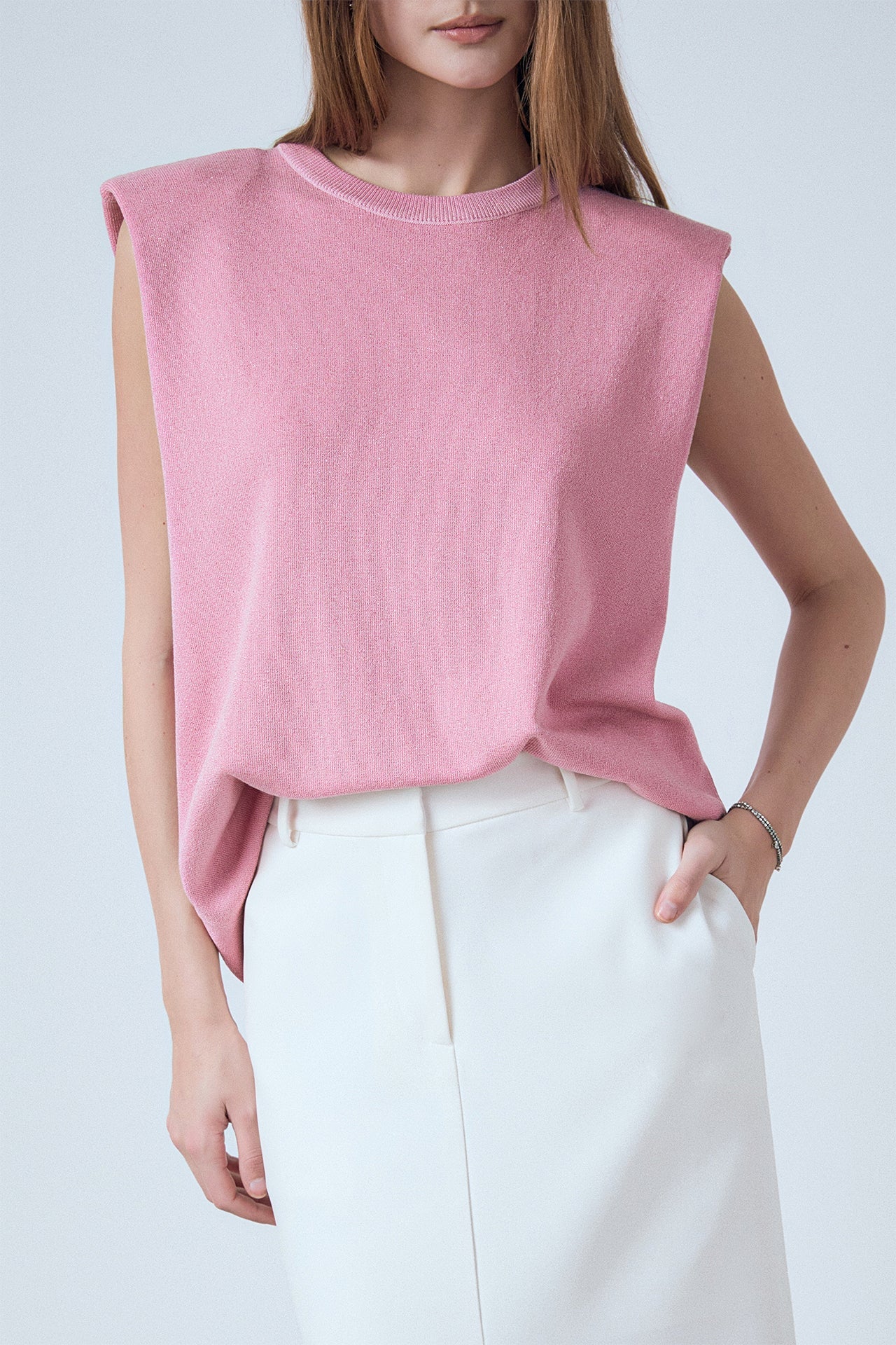ENDLESS ROSE - Glitter Power Shoulder Knit Top - TOPS available at Objectrare