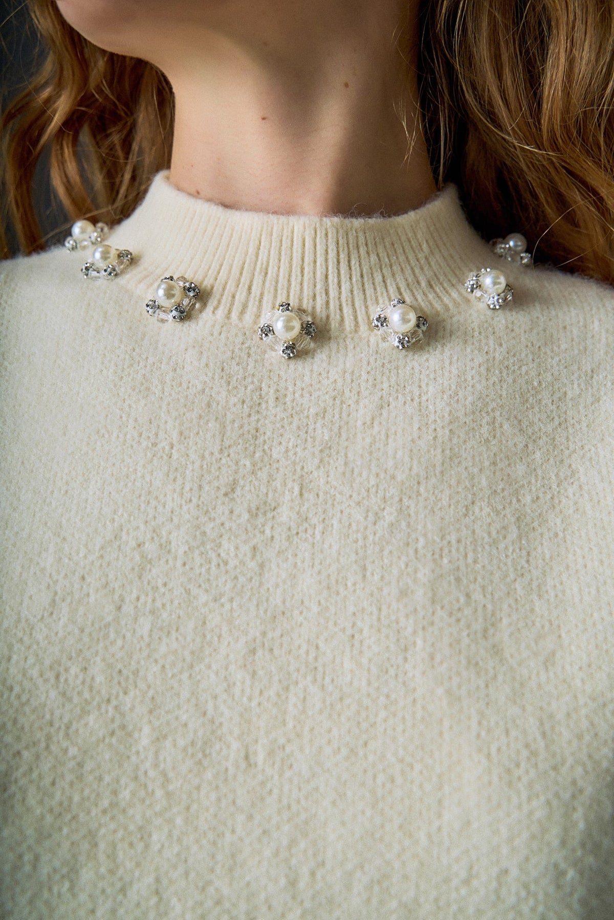 ENGLISH FACTORY - Pearl-Detail Puff Sleeve Knit Top - TOPS available at Objectrare