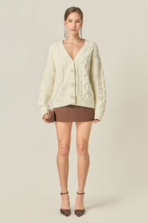 ENGLISH FACTORY - Cable Knit Cardigan with Flower Detail - SWEATERS & KNITS available at Objectrare