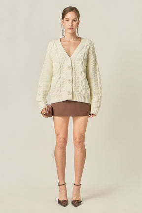 ENGLISH FACTORY - Cable Knit Cardigan with Flower Detail - SWEATERS & KNITS available at Objectrare