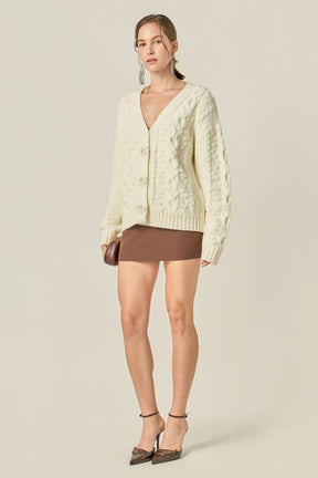ENGLISH FACTORY - Cable Knit Cardigan with Flower Detail - SWEATERS & KNITS available at Objectrare