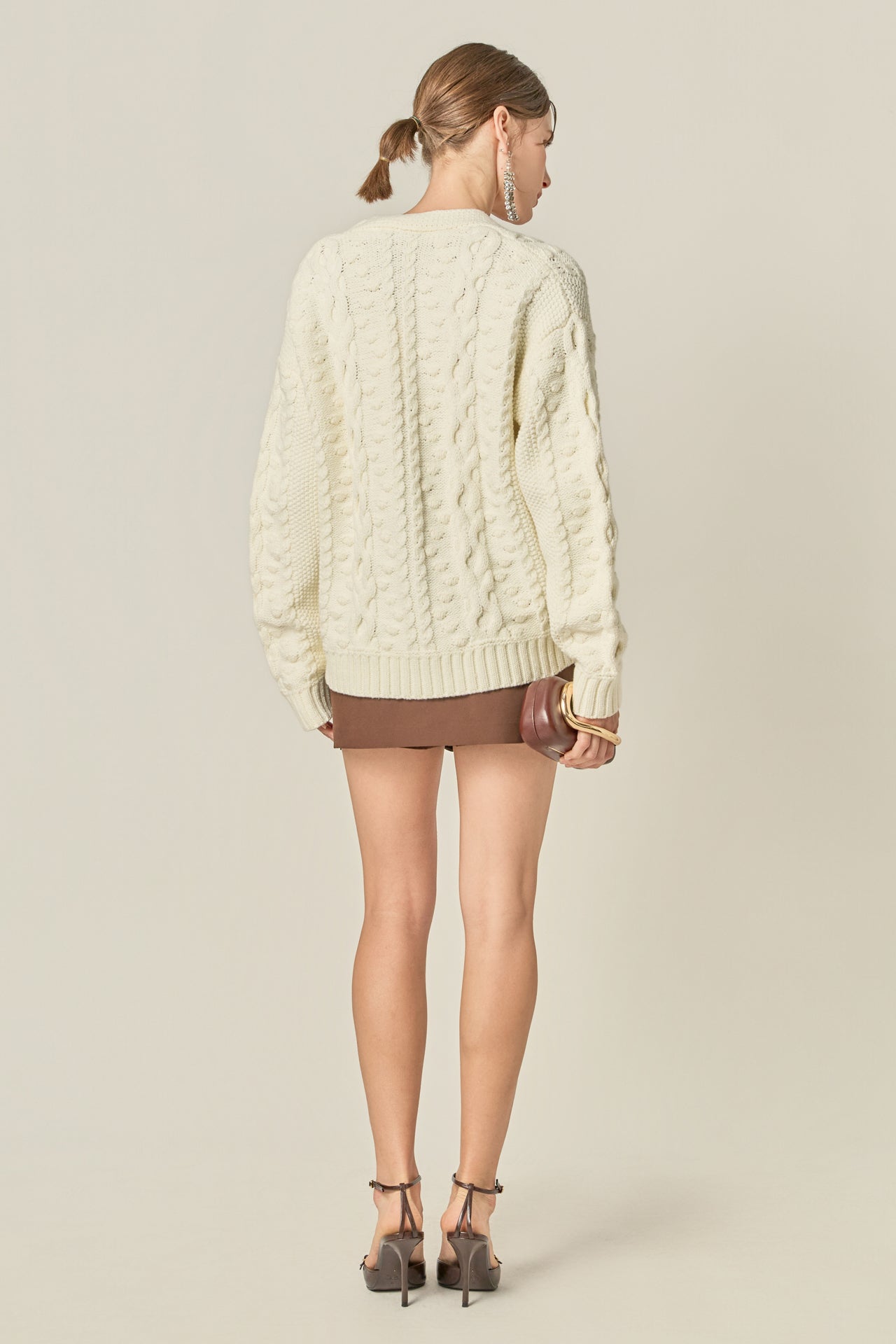 ENGLISH FACTORY - Cable Knit Cardigan with Flower Detail - SWEATERS & KNITS available at Objectrare