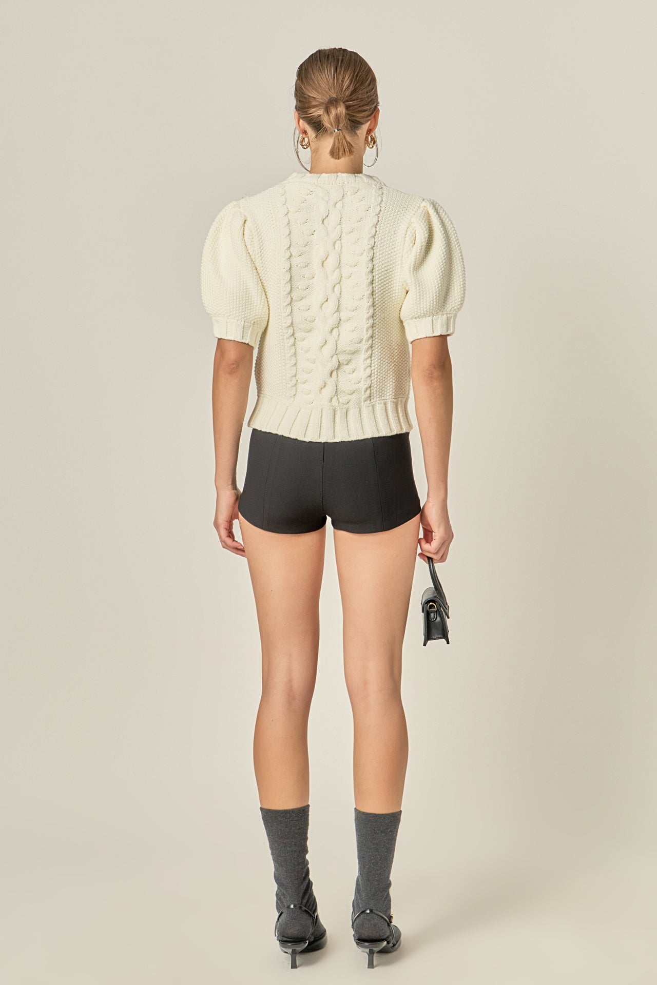 ENGLISH FACTORY - Cable Puff Sleeve Knit with Flower Details - TOPS available at Objectrare