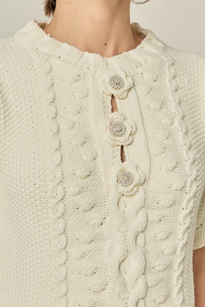 ENGLISH FACTORY - Cable Puff Sleeve Knit with Flower Details - TOPS available at Objectrare