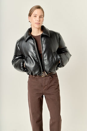 Padded Faux Leather Bomber
