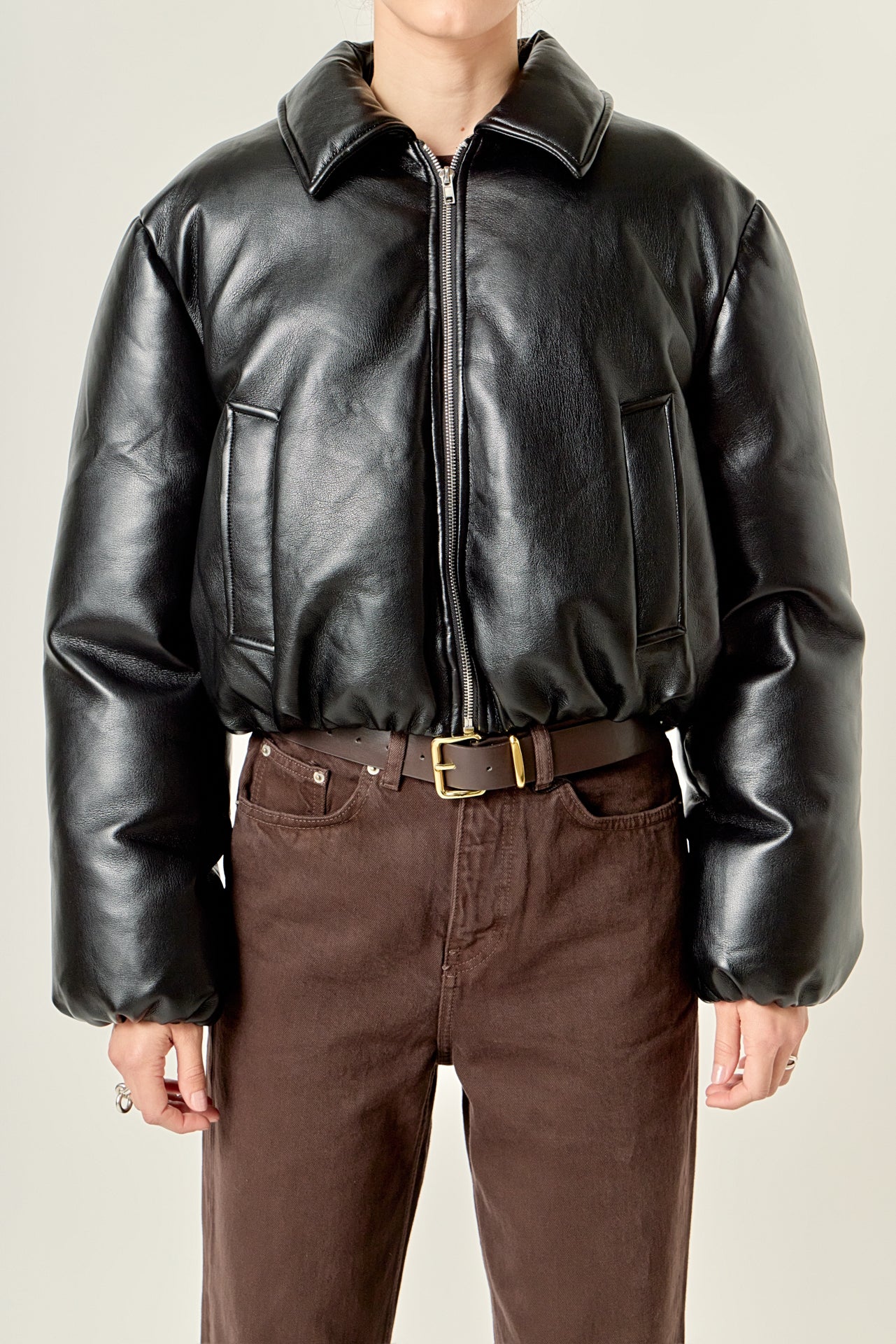 Padded Faux Leather Bomber
