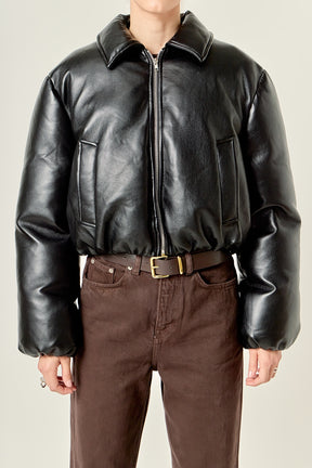 Padded Faux Leather Bomber