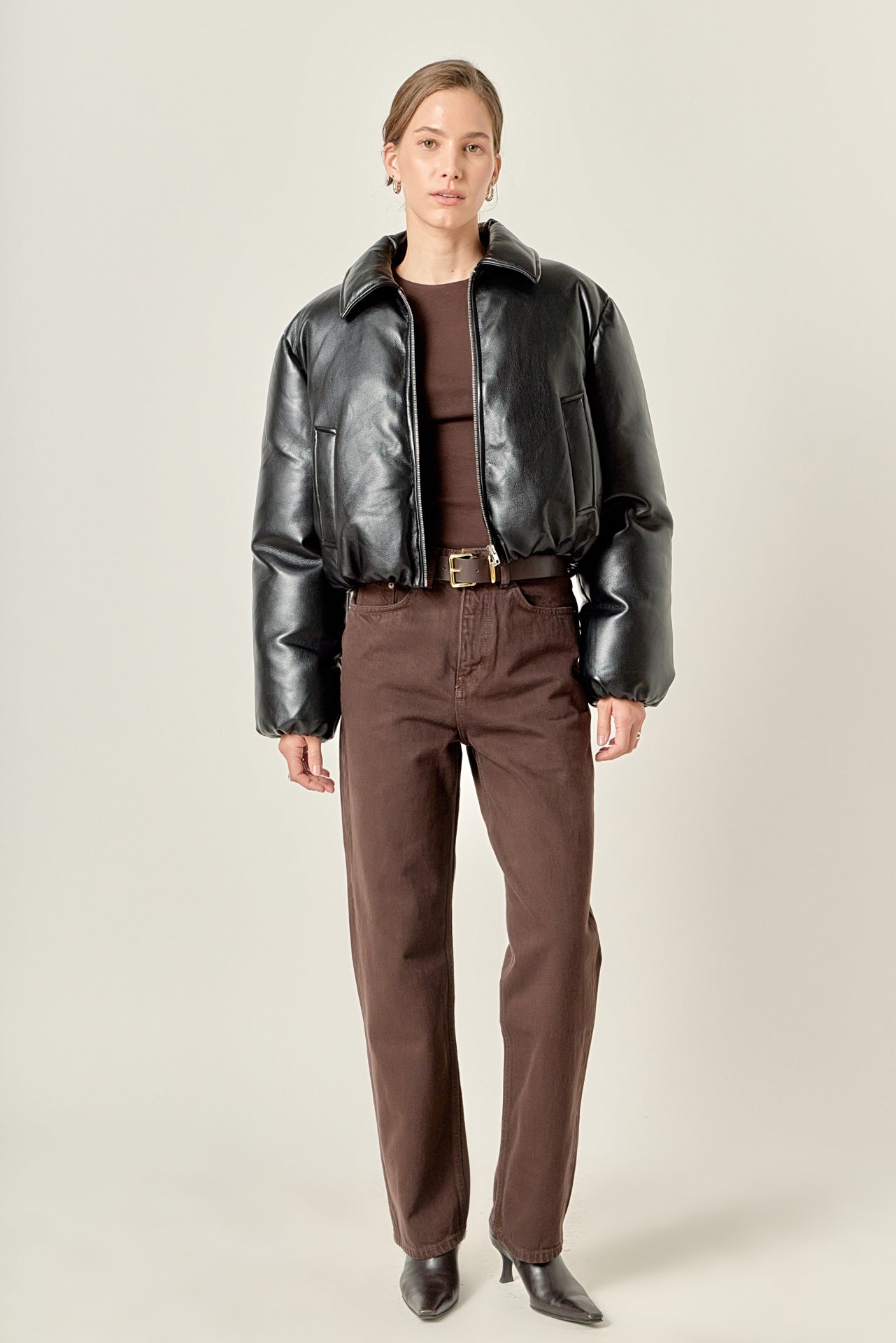 Padded Faux Leather Bomber