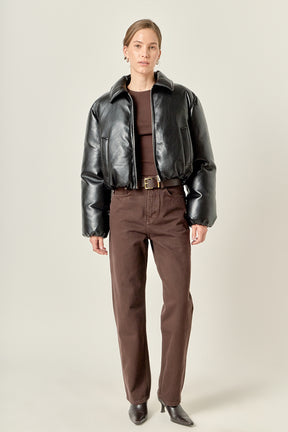 Padded Faux Leather Bomber
