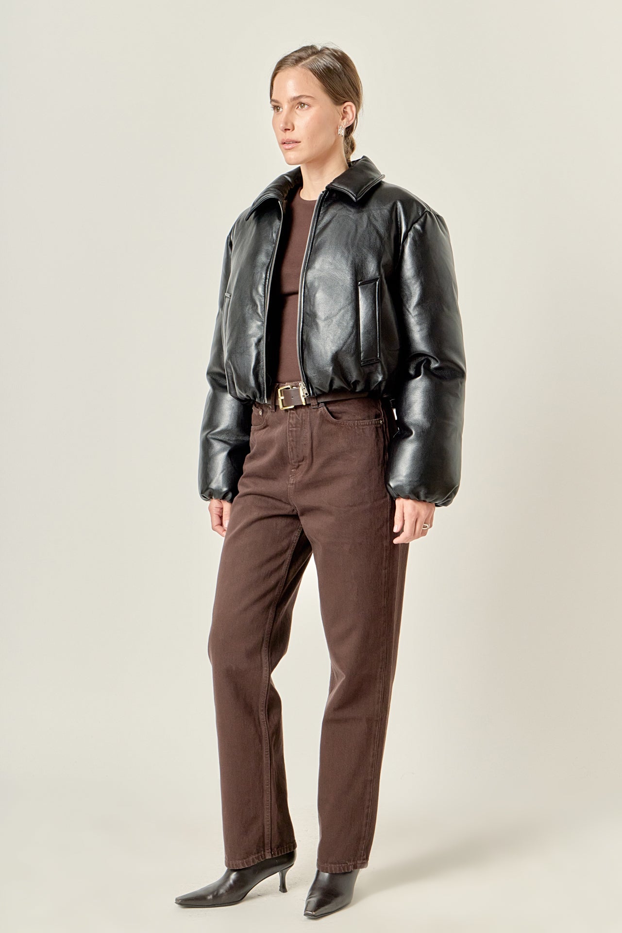 Padded Faux Leather Bomber