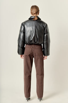 Padded Faux Leather Bomber