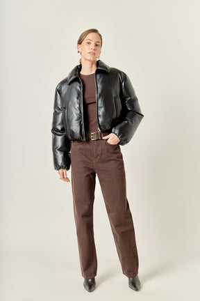 Padded Faux Leather Bomber