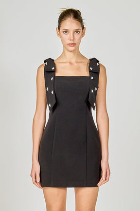 ENDLESS ROSE - Mini Dress With Rhinestone & Pearl Embellished Bow - DRESSES available at Objectrare