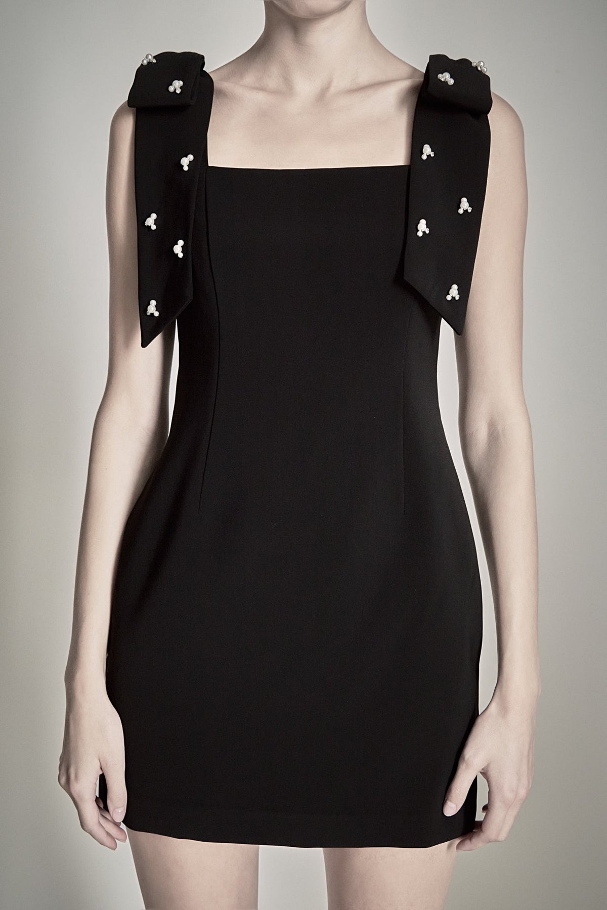 Mini Dress With Rhinestone & Pearl Embellished Bow