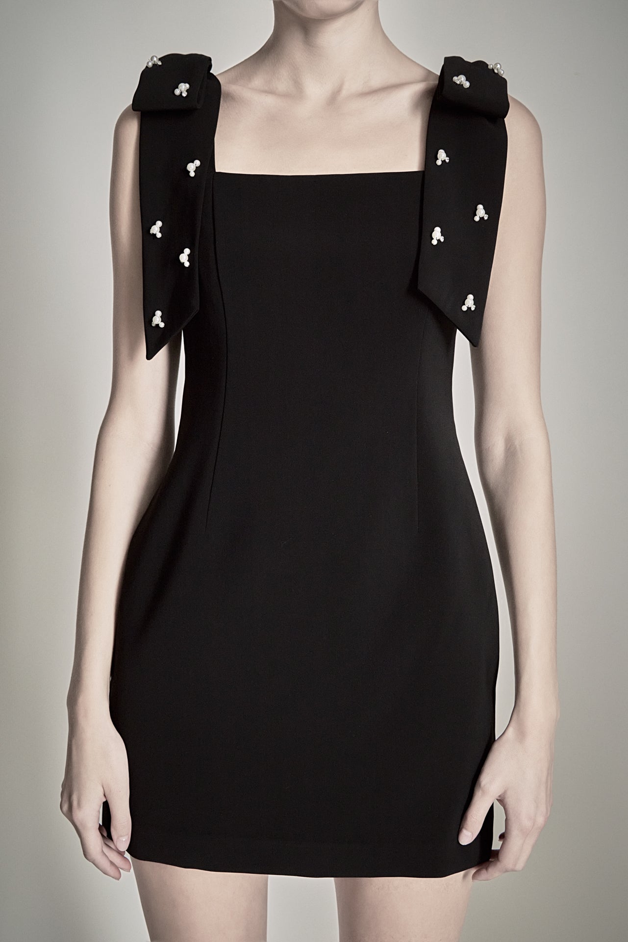 ENDLESS ROSE - Mini Dress With Rhinestone & Pearl Embellished Bow - DRESSES available at Objectrare