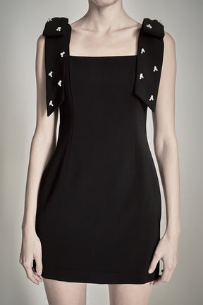 ENDLESS ROSE - Mini Dress With Rhinestone & Pearl Embellished Bow - DRESSES available at Objectrare