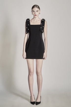 ENDLESS ROSE - Mini Dress With Rhinestone & Pearl Embellished Bow - DRESSES available at Objectrare