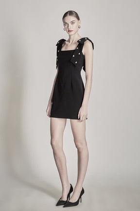 ENDLESS ROSE - Mini Dress With Rhinestone & Pearl Embellished Bow - DRESSES available at Objectrare
