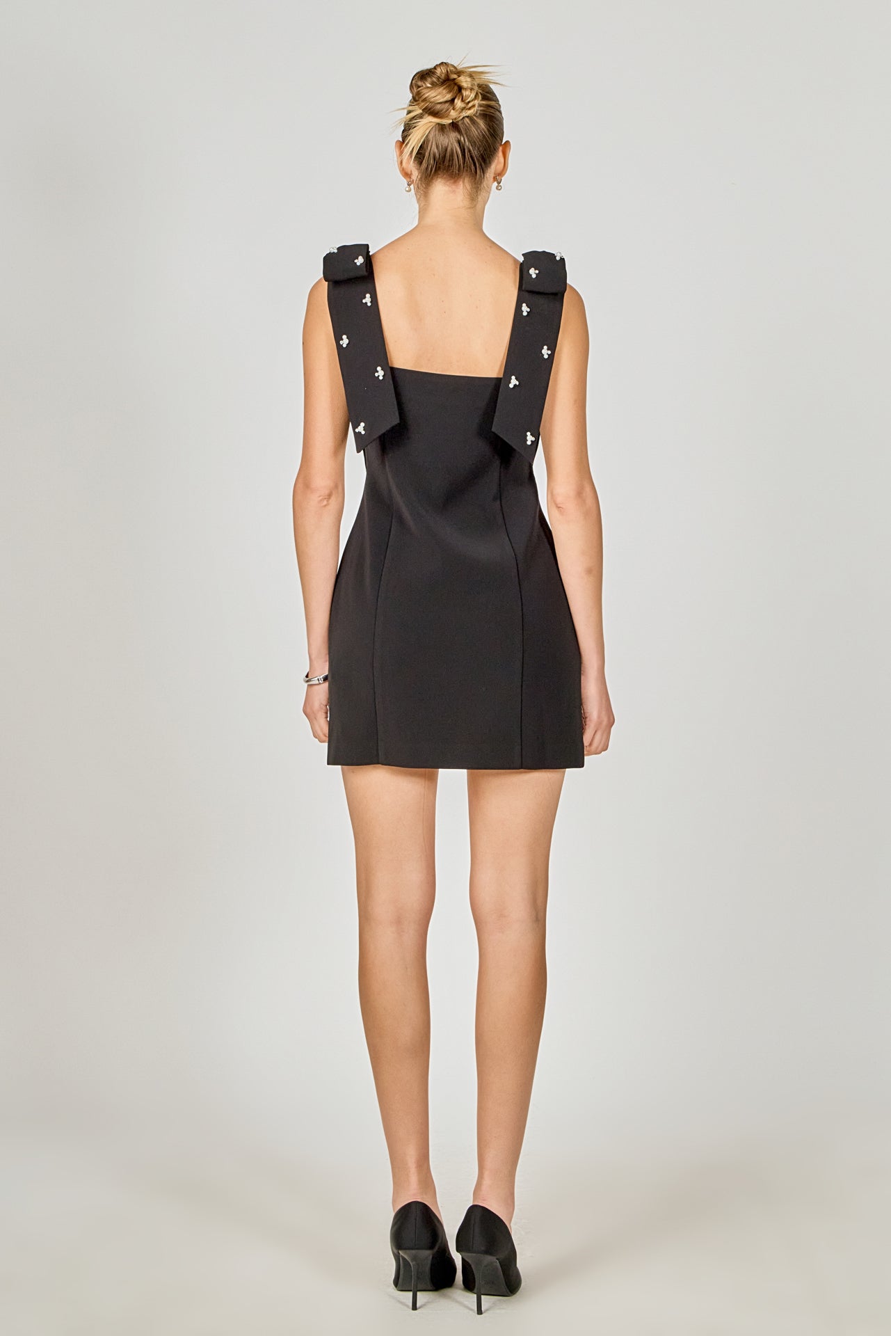 ENDLESS ROSE - Mini Dress With Rhinestone & Pearl Embellished Bow - DRESSES available at Objectrare