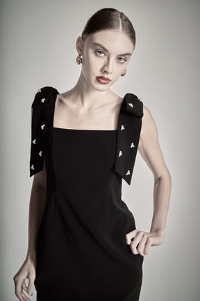 ENDLESS ROSE - Mini Dress With Rhinestone & Pearl Embellished Bow - DRESSES available at Objectrare