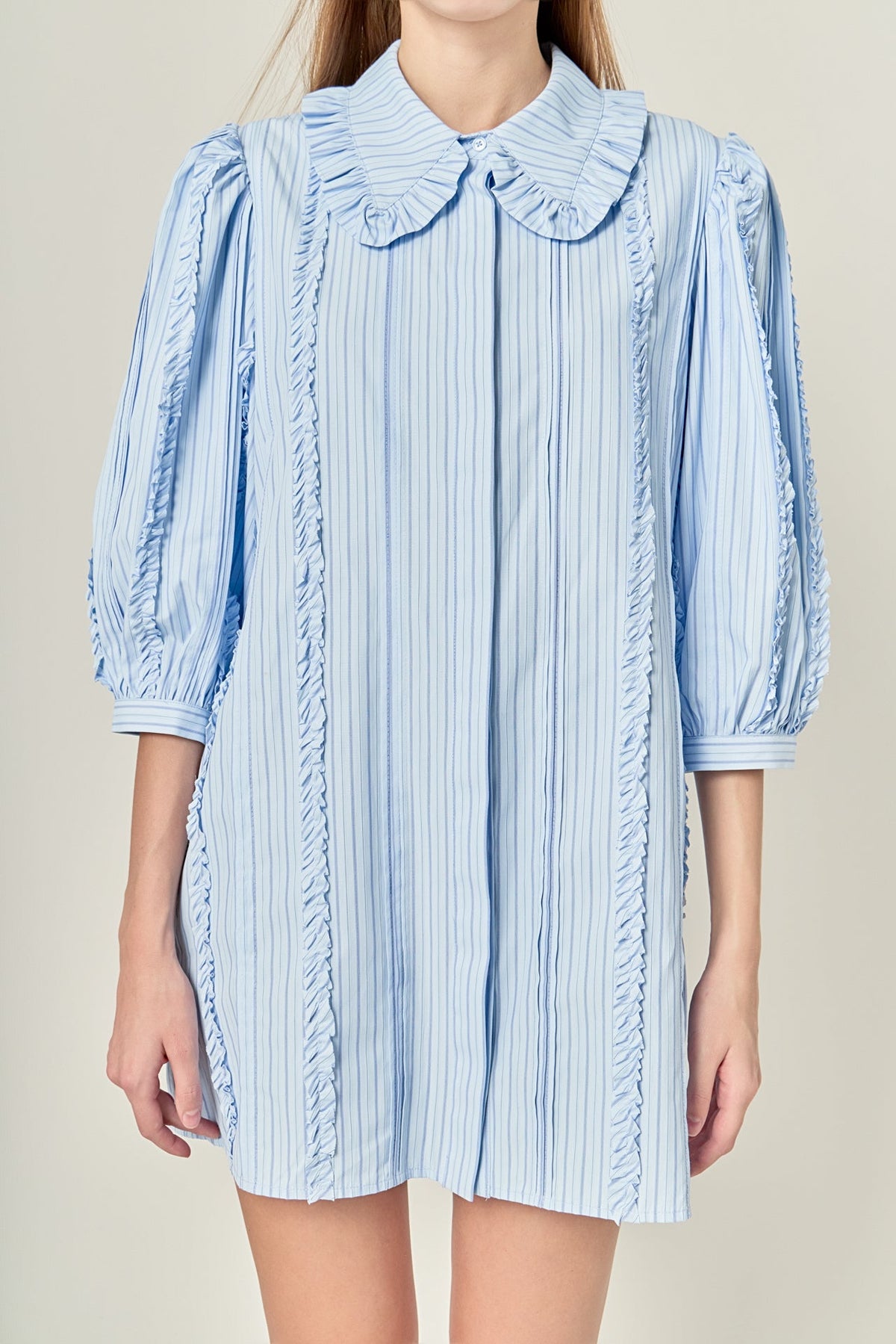 ENGLISH FACTORY - Pintuck and Ruffle Detail Shirt Dress - DRESSES available at Objectrare