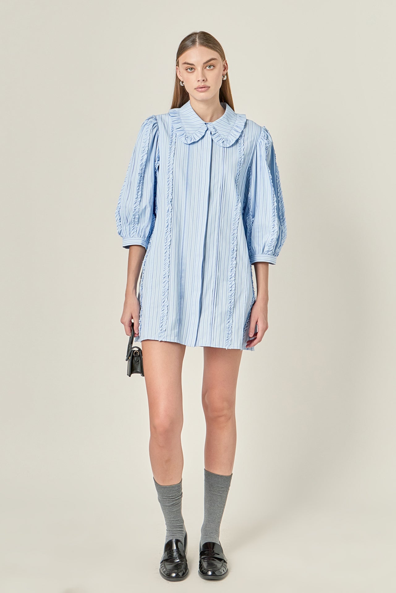 ENGLISH FACTORY - Pintuck and Ruffle Detail Shirt Dress - DRESSES available at Objectrare