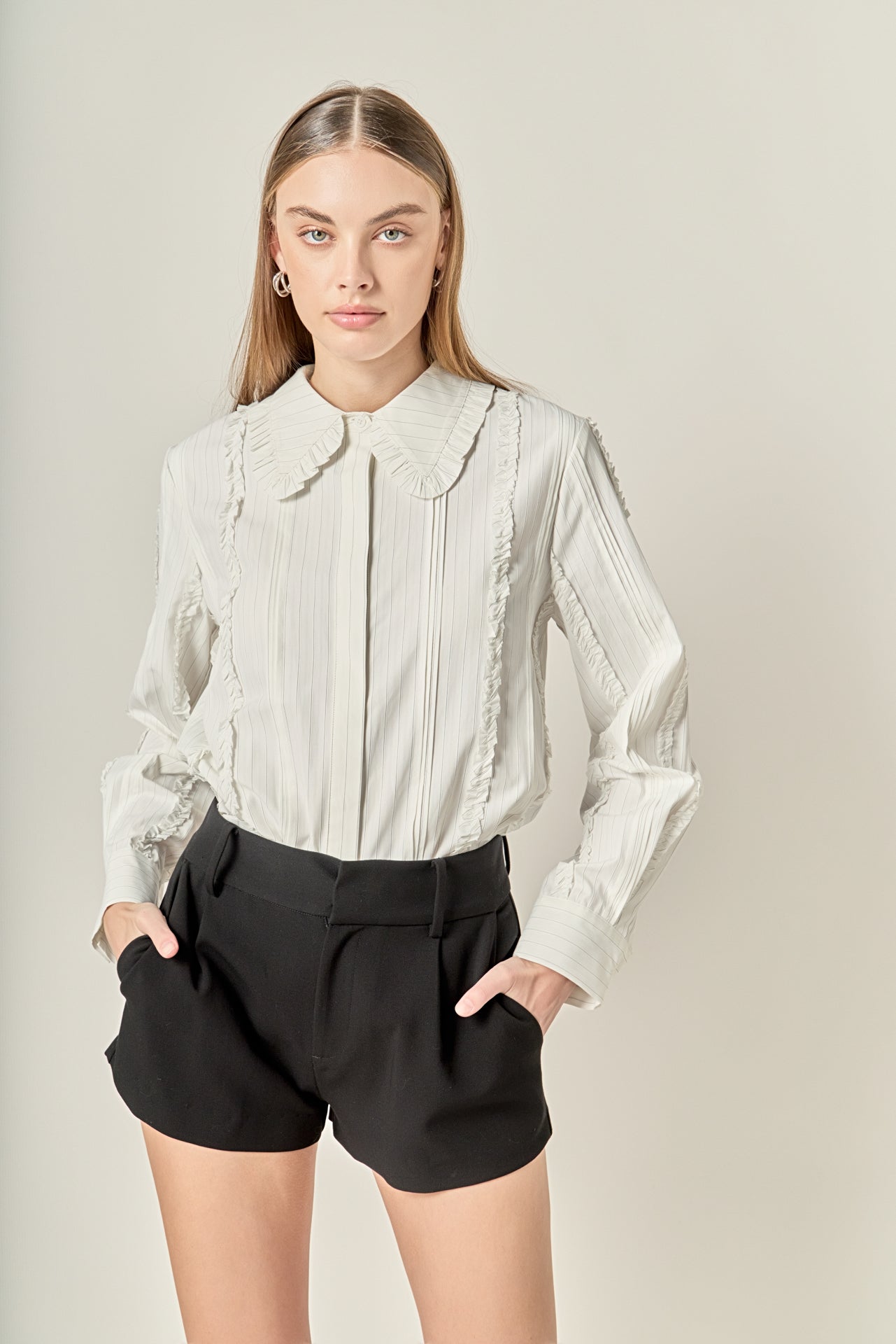 ENGLISH FACTORY - Classic Pintuck Ruffle Shirt - SHIRTS & BLOUSES available at Objectrare