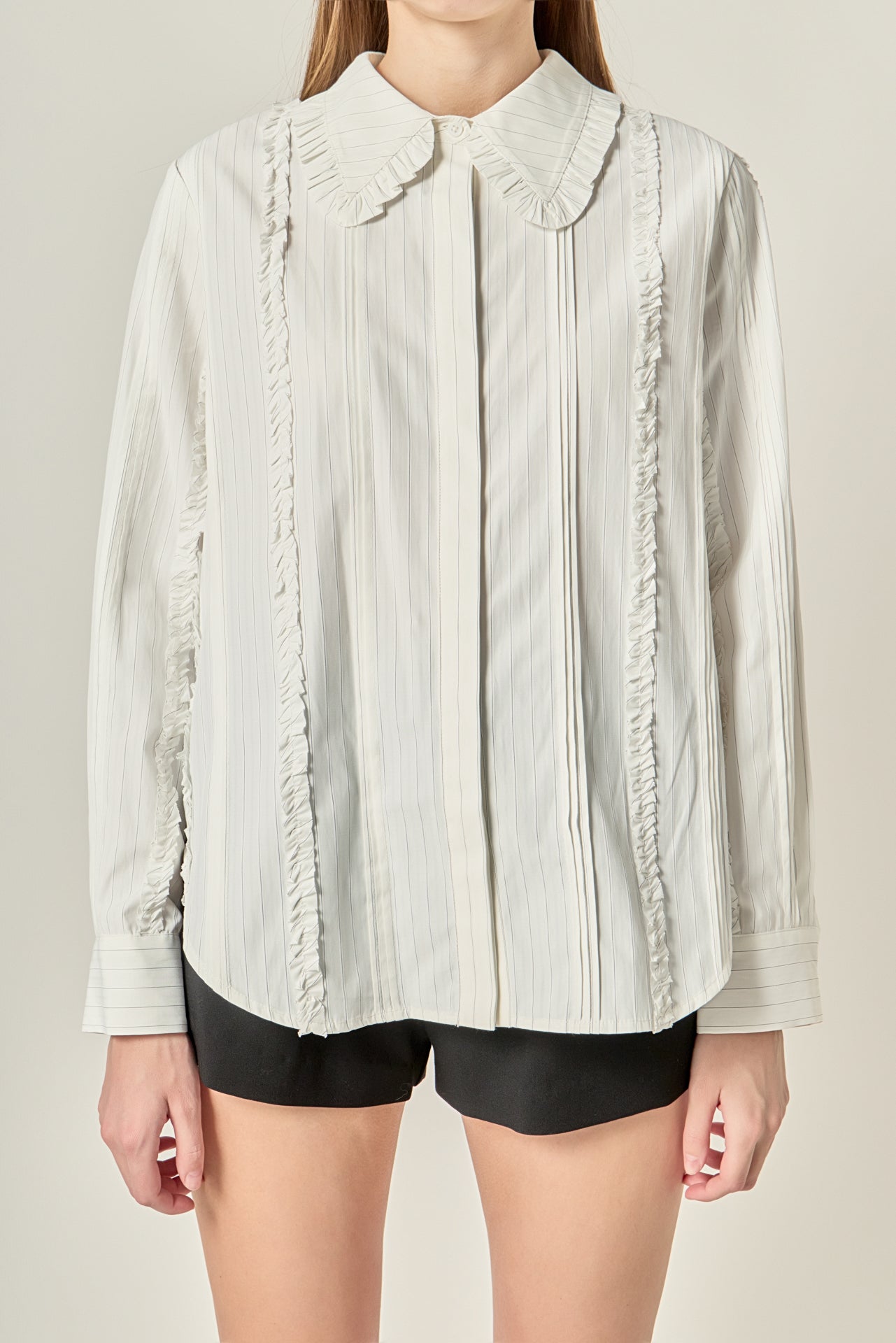 ENGLISH FACTORY - Classic Pintuck Ruffle Shirt - SHIRTS & BLOUSES available at Objectrare