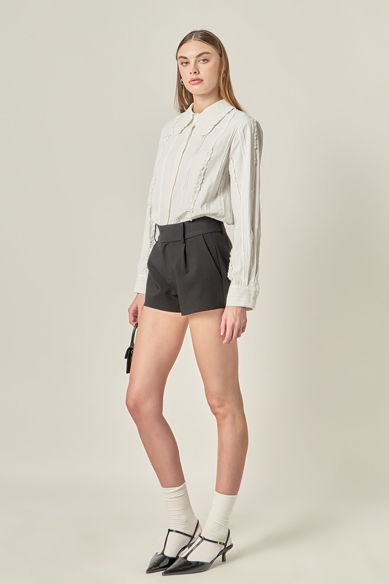 ENGLISH FACTORY - Classic Pintuck Ruffle Shirt - SHIRTS & BLOUSES available at Objectrare