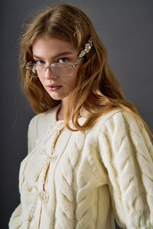 ENGLISH FACTORY - Pearl Bow Cable Knit Cardigan - SWEATERS & KNITS available at Objectrare