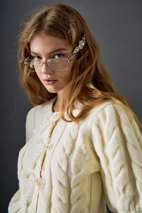 ENGLISH FACTORY - Pearl Bow Cable Knit Cardigan - SWEATERS & KNITS available at Objectrare