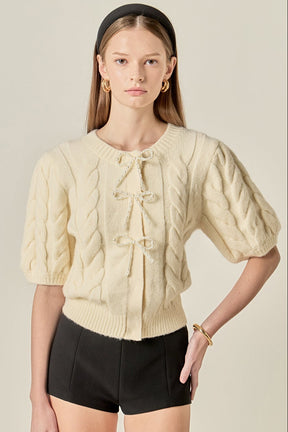 Pearl Bow Cable Knit Cardigan