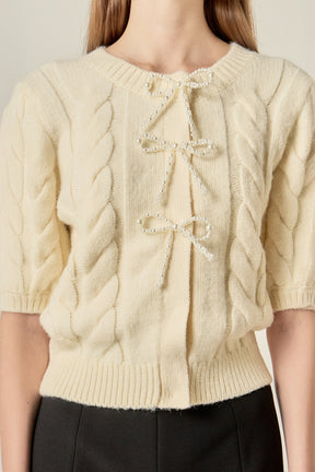 Pearl Bow Cable Knit Cardigan