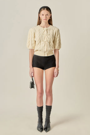 Pearl Bow Cable Knit Cardigan