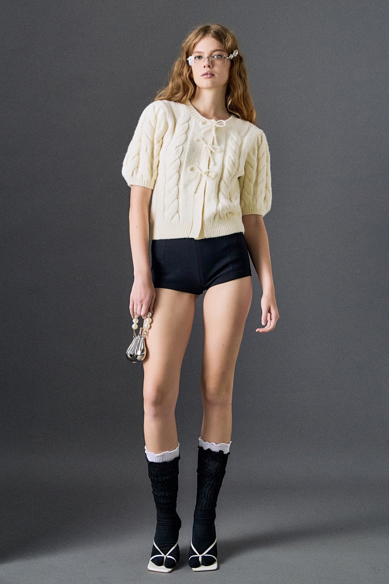 ENGLISH FACTORY - Pearl Bow Cable Knit Cardigan - SWEATERS & KNITS available at Objectrare