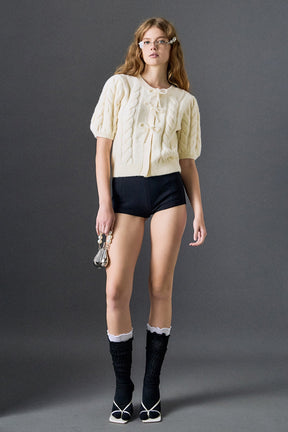 ENGLISH FACTORY - Pearl Bow Cable Knit Cardigan - SWEATERS & KNITS available at Objectrare