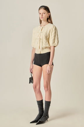 Pearl Bow Cable Knit Cardigan